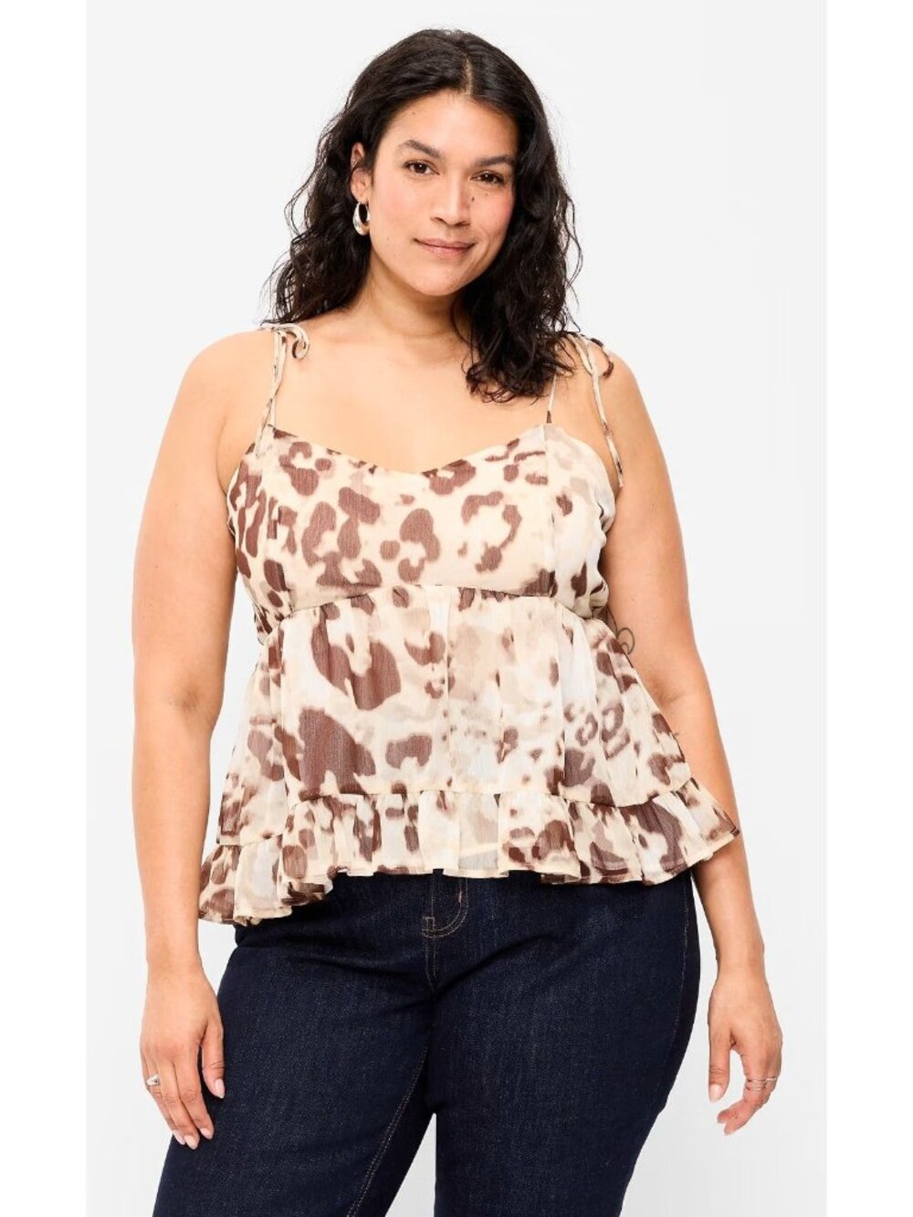 Old Navy XXL Brown & Cream Animal Print Tiered Cami Top Adjustable Straps NWT